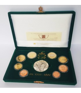 BE VATICAN 2005 - BE Vatican 2005

 

Description:

 Coffret Officiel BE 2005 de JEAN PAUL II contenant 8 pieces du 1c au 2 euro
