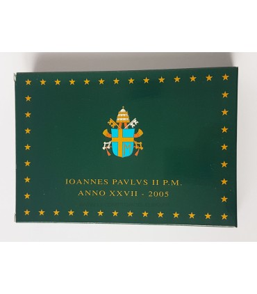 BE VATICAN 2005 - BE Vatican 2005

 

Description:

 Coffret Officiel BE 2005 de JEAN PAUL II contenant 8 pieces du 1c au 2 euro