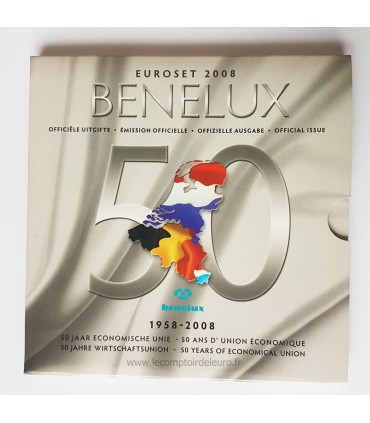 BU BENELUX 2008 - 3 séries complètes millésimées 2008 de 1 cent à 2 euro des Pays-Bas, de la Belgique et du Luxembourg ainsi qu'