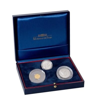 coffret semeuse 2008 - Coffret en édition limitée (42 exemplaires) de la Monnaie de Paris regroupant les 3 pièces SEMEUSE au mil