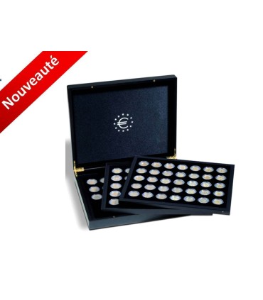Coffret Leuchtturm Voltera trio - Description: Elégant coffret noir permettant de classer 105 pièces de 2 euros sous capsules. 3