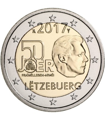 2 Euro Luxembourg 2017 Service Militaire - Thème : 50 eme anniversaire du service militaire volontaire
 Tirage : 313 500 exempla