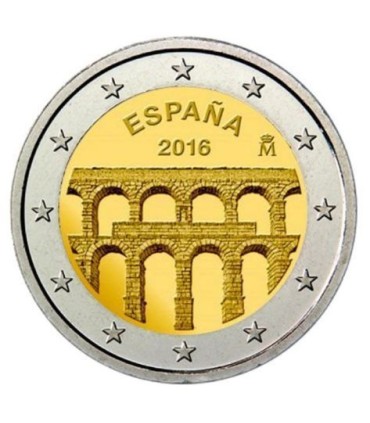 2 Euro Espagne 2016 Aqueduc Segovie - Tirage : 4 000 000 exemplaires.
Description:
2 € commémorative représentant l'aqueduc de S