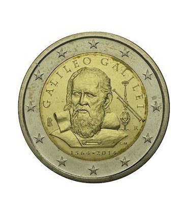 2 euro commemorative Italie 2014-Galilée - 2 Euro Commémorative Italie 2014
Thème : 450ème anniversaire de la naissance de Galil