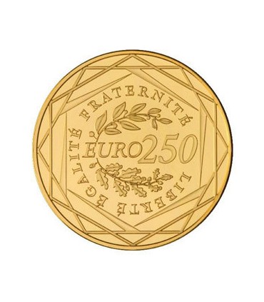 250 Euros FRANCE 2009 -  250 € OR BU 2009

Auteur: Atelier de Gravure

Poids: 8,45 g  0,30 oz

Diamètre: 22 mm  0,87 inch