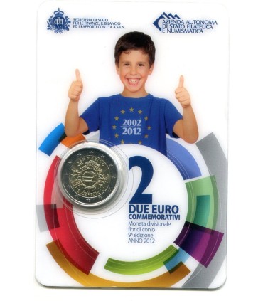 2 Euro SAINT MARIN 2012 -  
Thème: 2 € commémorative de Saint Marin 2012 commémorant les 10 Ans de l'Euro.
 
 Tirage : 130 000 e