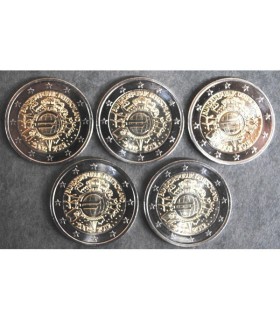 2 Euro "10 ans de l'euro Allemagne" 2012 - Lot de 5 pièces de 2 € commémoratives 10 Ans de l'Euro Allemagne 2012 avec inscriptio