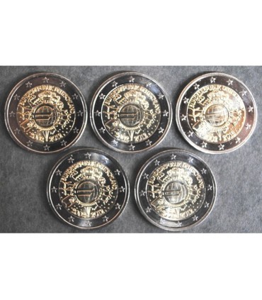 2 Euro "10 ans de l'euro Allemagne" 2012 - Lot de 5 pièces de 2 € commémoratives 10 Ans de l'Euro Allemagne 2012 avec inscriptio