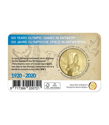 Coincard colorisée 2,50 Euro Belgique 2020 - JO d'Anvers