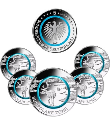 Lot de 5 x 5 Euro Allemagne 2020 - Zone Subpolaire