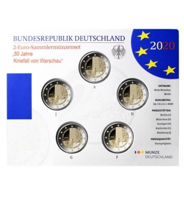 5 x 2 euro Allemagne 2020 Brillant universel BU - 50 ans de la Génuflexion de Willy Brandt