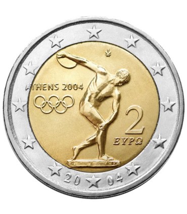 2 Euro Grèce 2004 Jeux Olympiques - Thème: Jeux olympiques d’Athènes de 2004.
Description:
 Les douze étoiles de l'Union europ