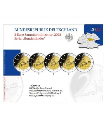5 x 2 euro Allemagne 2022 Brillant Universel BE - Château de la Wartburg