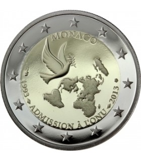 2 euro commémorative Monaco ONU unc -  
 2 euro commemorative Monaco 2013:20 ans de l'admission à l'ONU .
 
Description:
Piè