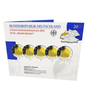 SET 5* Euro Allemagne 2011 BE -  
 Caractéristiques:
 
  Diamètre: 25,75 mm
  Poids: 8,47 g
  Métal: C/N/C
  Faciale: 2 €
  Qual