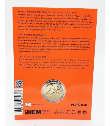 2 Euro Portugal BU 2022 - Erasmus - Coincard 2 Euro Commémorative Portugal sur le thème du 35e anniversaire du programme Erasmus