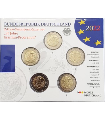 5 x 2 euro Allemagne 2022 Brillant Universel BU - Erasmus