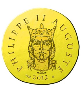50 Euro 2012 Philippe Auguste - Description :
 
Face : un portrait de Philippe II Auguste avec sa couronne
ainsi que son nom 