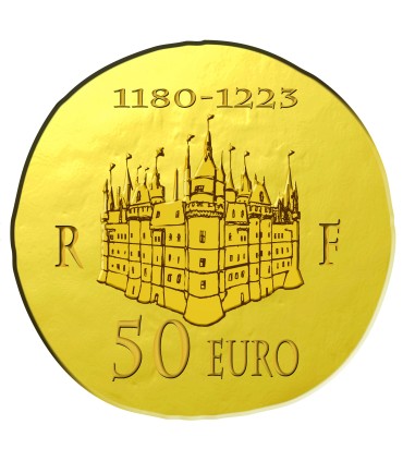50 Euro 2012 Philippe Auguste - Description :
 
Face : un portrait de Philippe II Auguste avec sa couronne
ainsi que son nom 