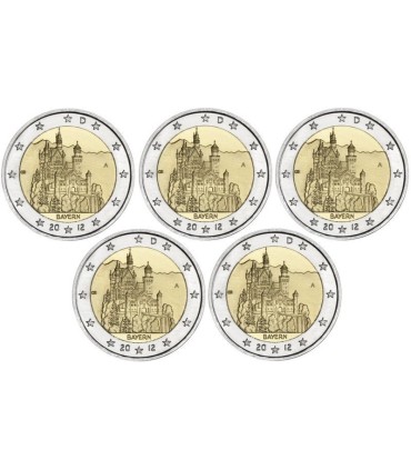 2 Euro ALLEMAGNE 2012 les 5 ateliers - Pièce de 2 € commémorative Allemagne 2012 Bayern représentant le château de Neuschwanstei