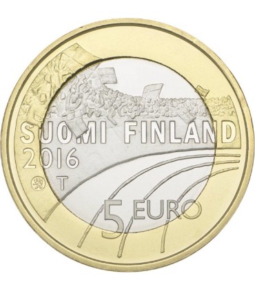 5 Euro Finlande 2016 -  
 
Caractéristiques:
 Valeur Faciale: 5,00 euro 
 Diamètre : 27,5mm 
- Poids : 9,8g 
 Composition : cupr