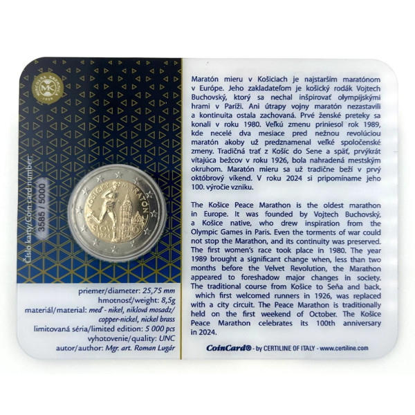 Coincard BU 2 Euro Slovaquie 2024 - 100e anniversaire  du Marathon International de Slovaquie