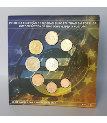 BU PORTUGAL 2002 -  

 

Description: coffret réunissant les pièces de la 1 cent à 2 euros de l’année 2002. 

 

Tirage:  50 000